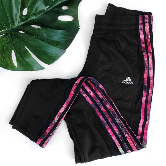 adidas Pants - Adidas black pink floral stripe pants